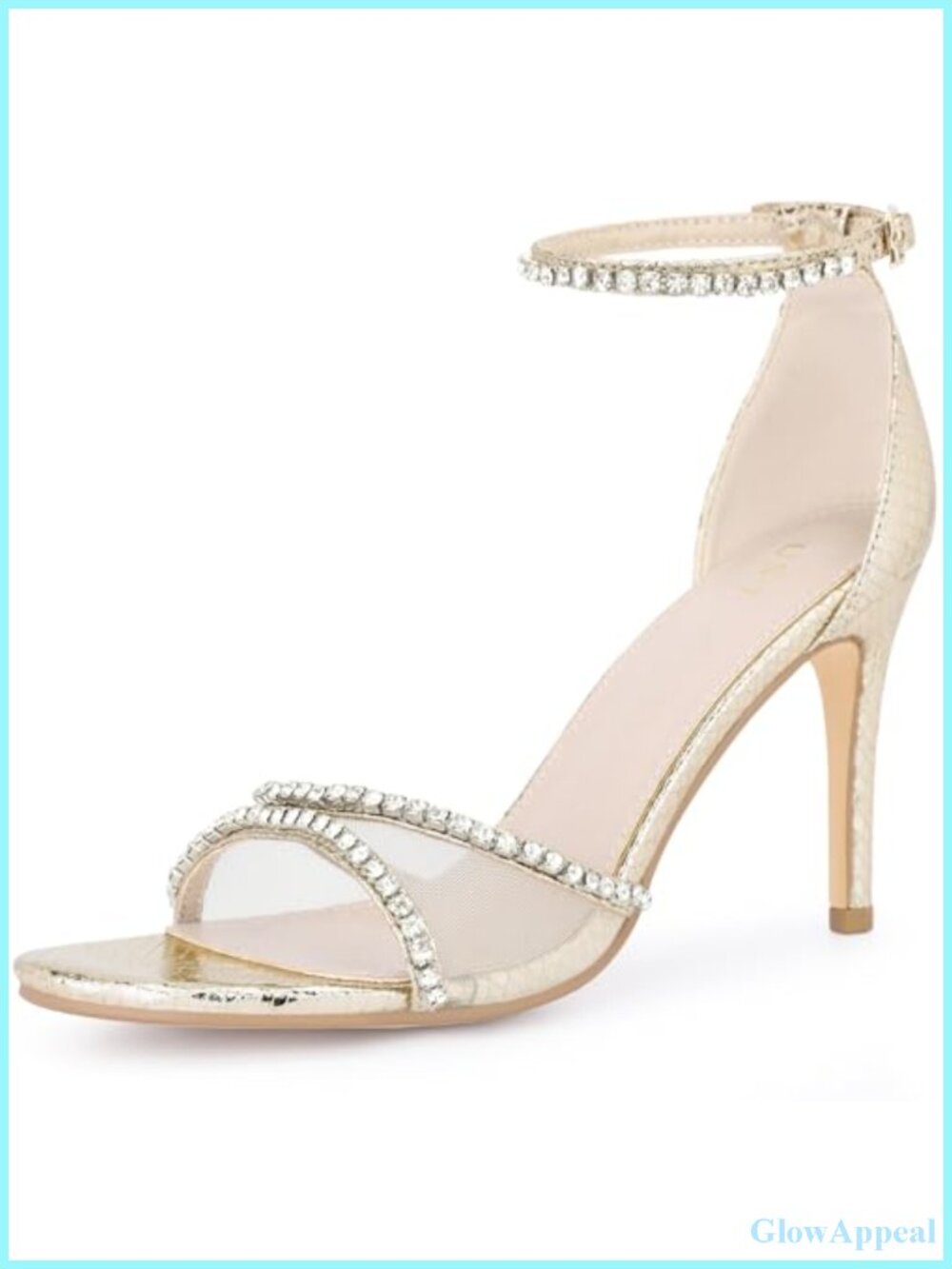 Rhinestone Open Toe Mesh Stiletto Heels Ankle Strap Sandals
